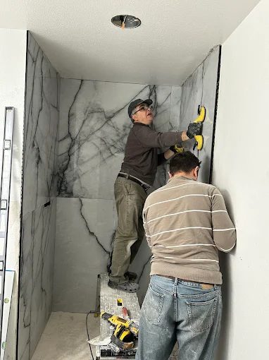 Walk-in shower remodel Fresno CA with frameless glass enclosure