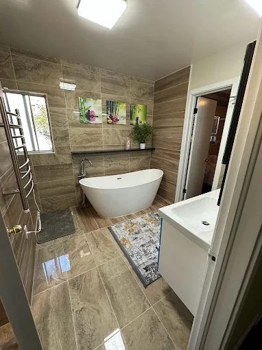 Full bathroom remodel Fresno CA - walk-in shower with tile work